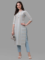 Women's Sky Color Cotton Kurti With Pant