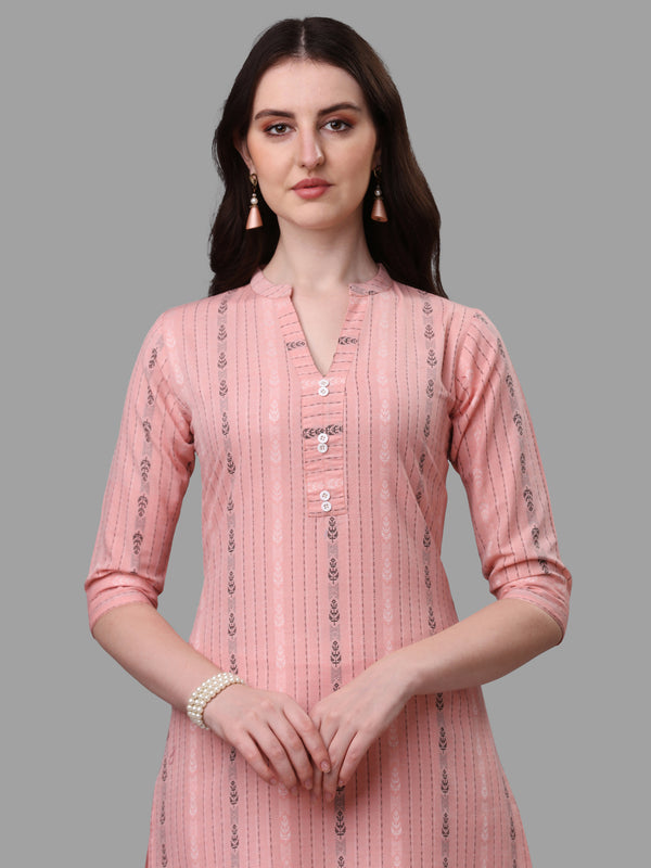 Women's Peach Color Cotton Kurti With Pant