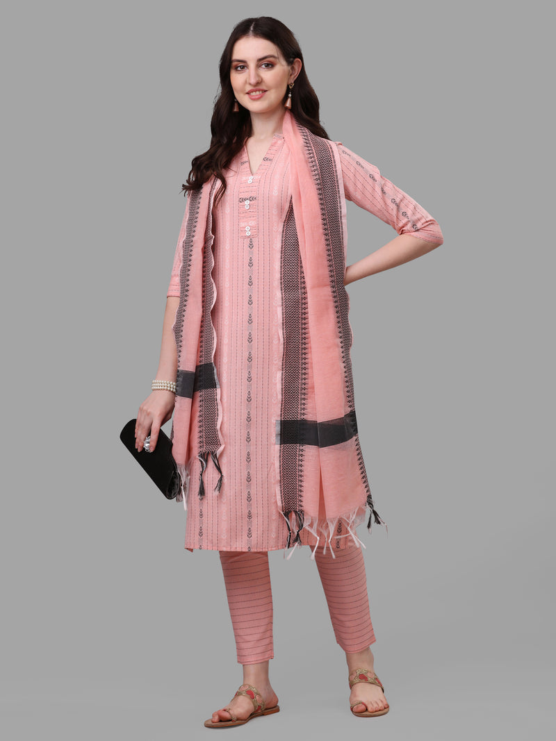 Women's Peach Color Cotton Kurti With Pant