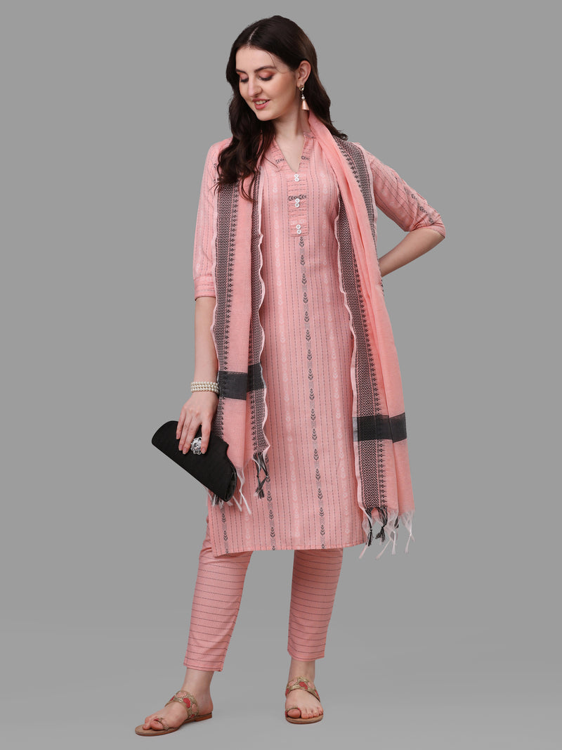 Women's Peach Color Cotton Kurti With Pant