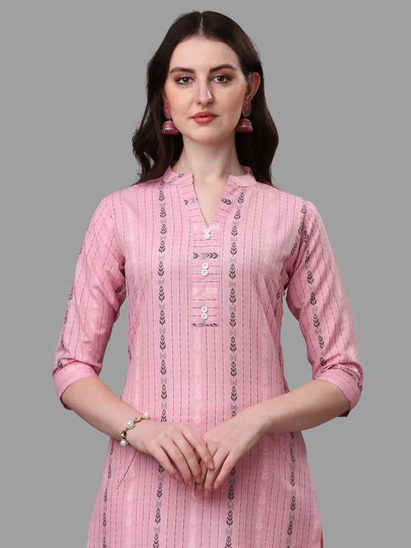 Women's Pink Color Cotton Kurti With Pant