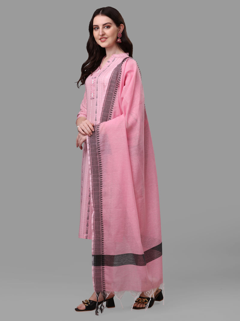 Women's Pink Color Cotton Kurti With Pant