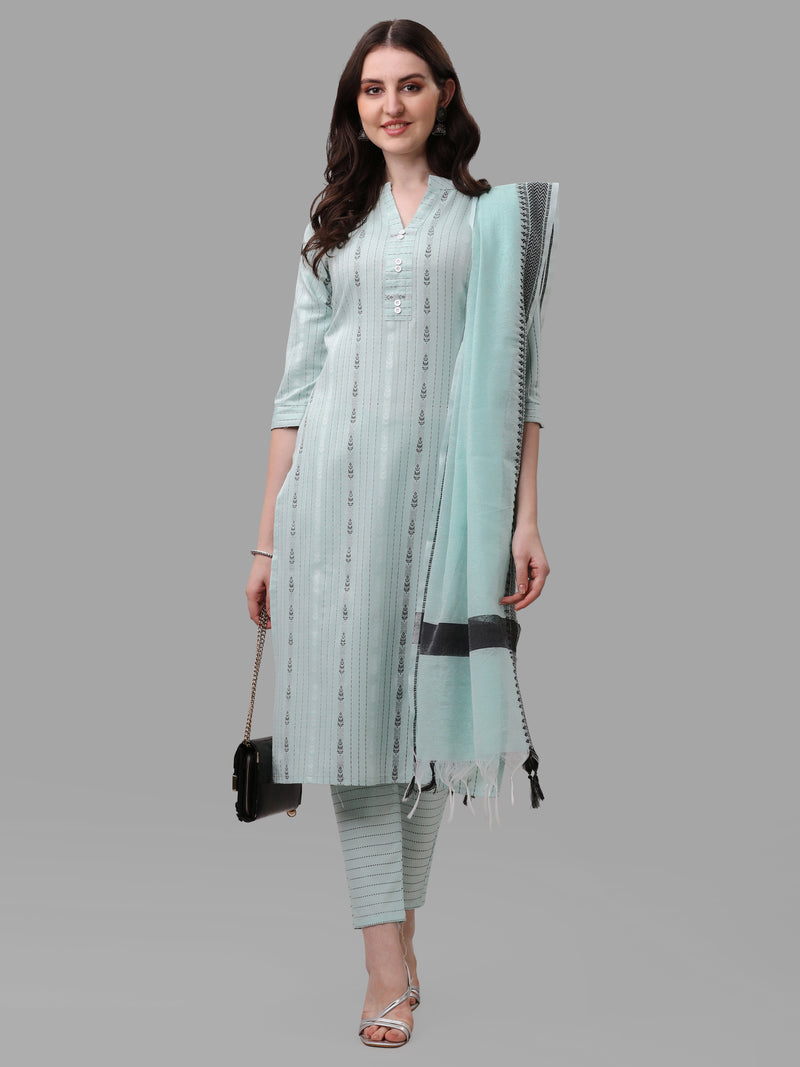 Women's Sky Color Cotton Kurti With Pant