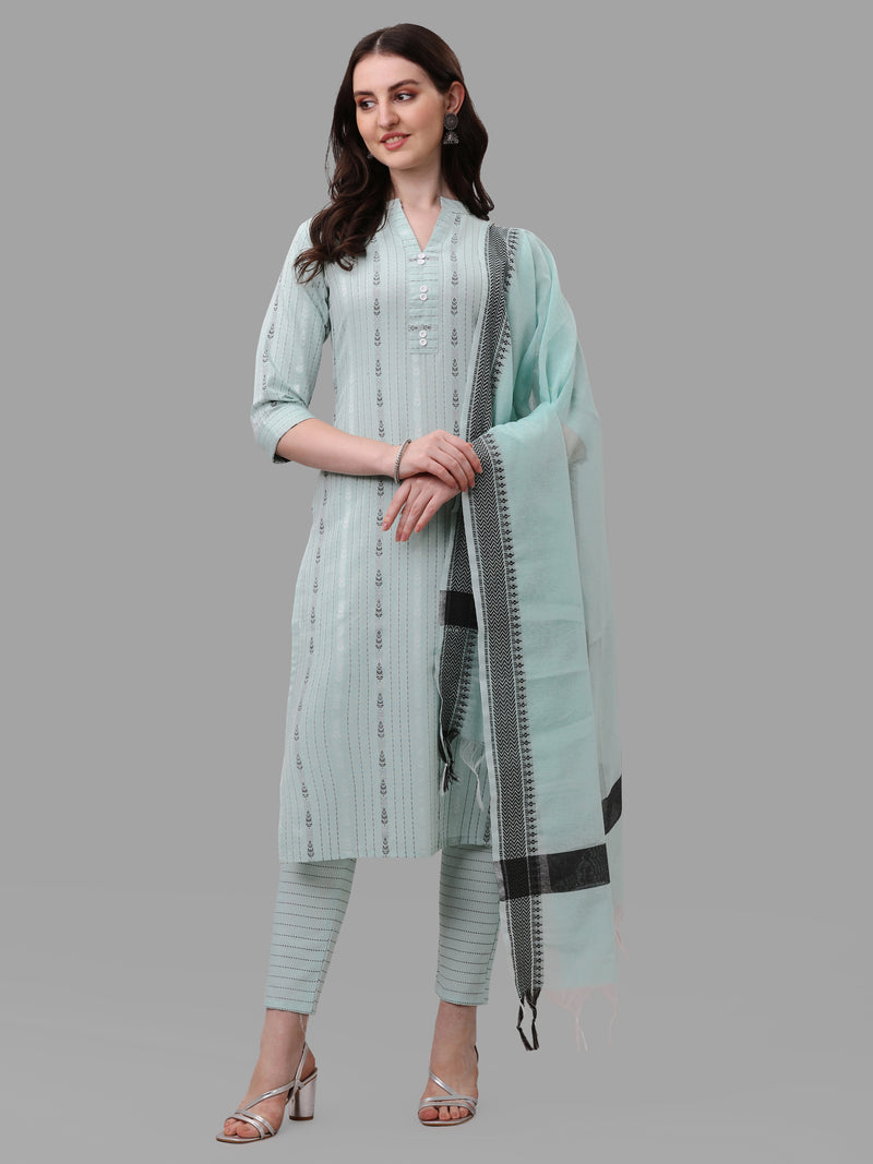 Women's Sky Color Cotton Kurti With Pant