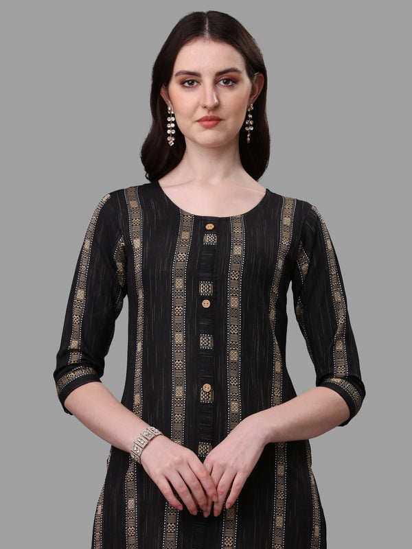 Women's Black Color Cotton Kurti With Pant