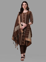 Women's Coffee Color Cotton Kurti With Pant
