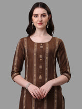 Women's Coffee Color Cotton Kurti With Pant