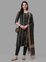 Women's Green Color Cotton Kurti With Pant
