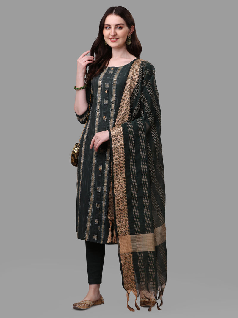 Women's Green Color Cotton Kurti With Pant
