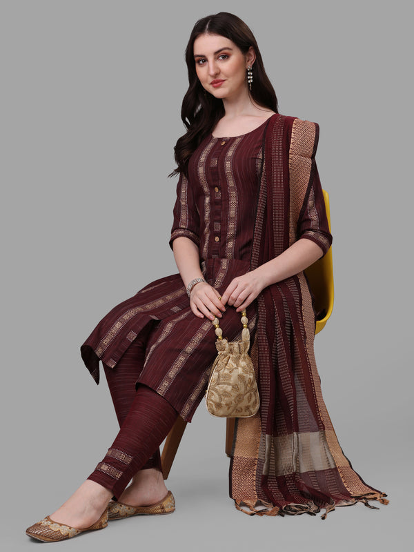 Women's Wine Color Cotton Kurti With Pant