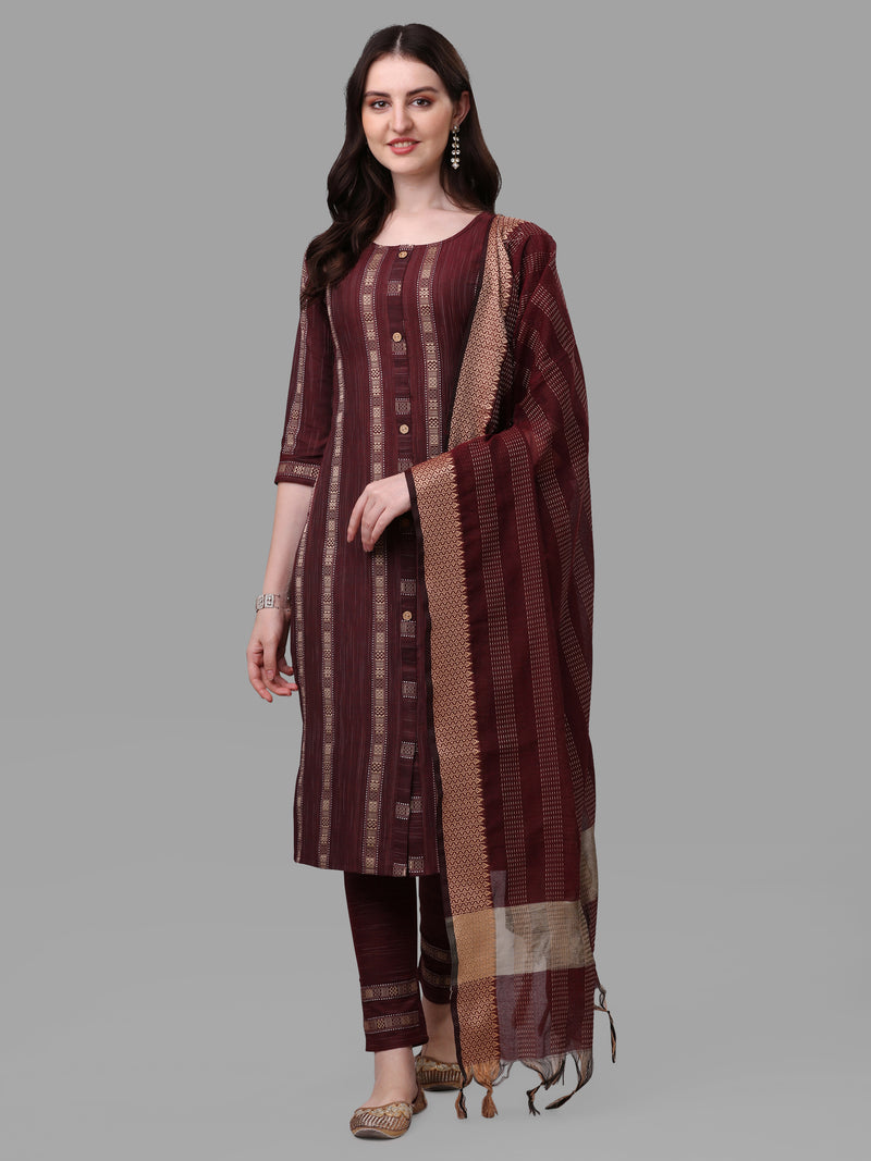 Women's Wine Color Cotton Kurti With Pant