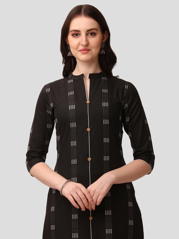 Women's Black Color Cotton Kurti With Pant