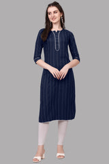 navy blue cotton fancy half sleeve kurti.