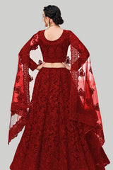 Red Designer Net Embroidery Work Lehenga Choli For Women