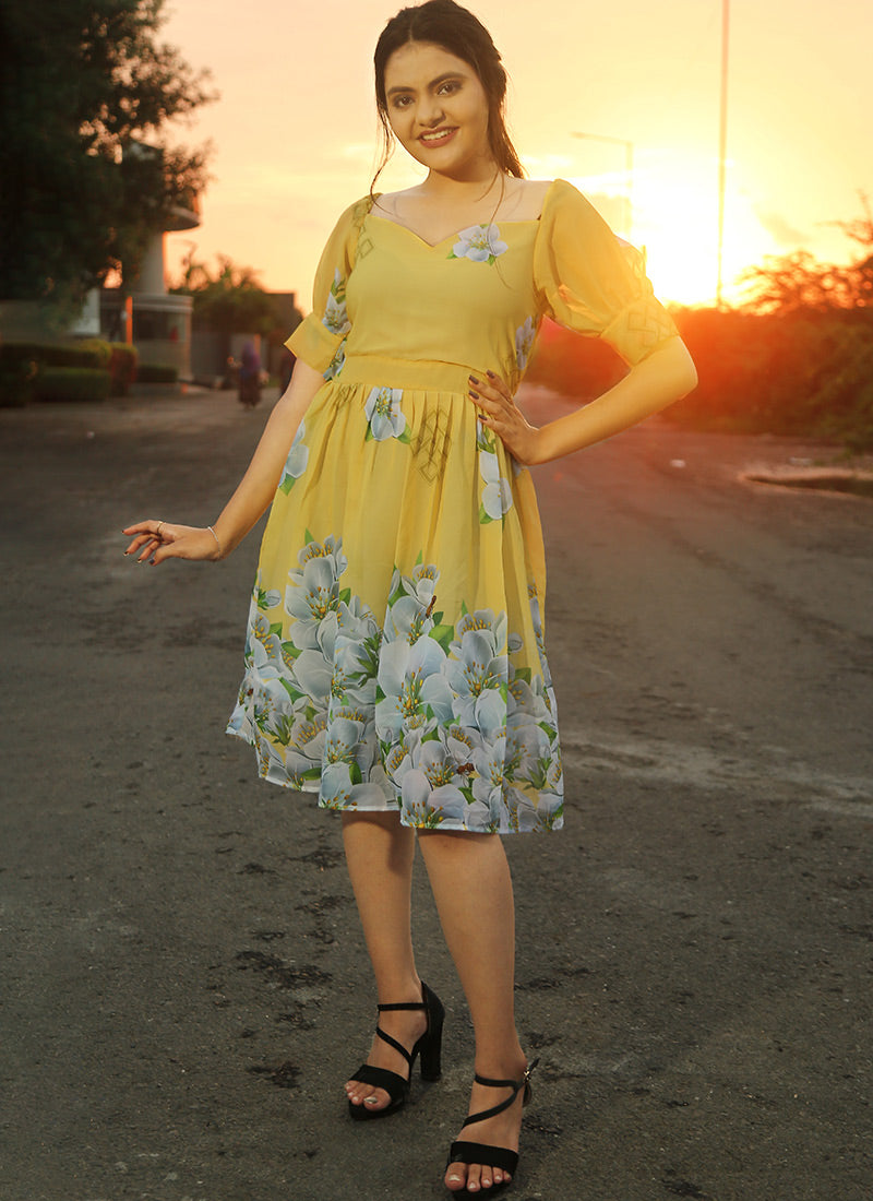 Yellow Floral print dresses