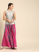 Women Pink and Blue Dyed Maxi Flared Skirt