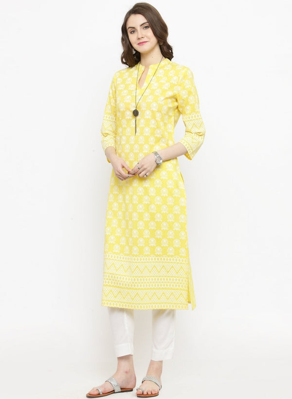 Yellow cotton kurta for women