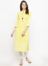 Yellow printed kurta for women