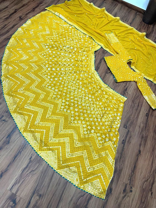 Yellow Georgette Embroidery Work Lehenga Choli For Women's