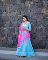 Sky Blue Gorgette Lehengha Choli With Dupata Wedding Wear For Women