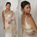 White  Georgette With Thred & Sequence With Fancy Lace For Women