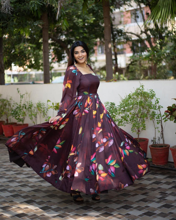 heavy georgette digital print gown.