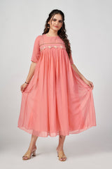 peach georgette embroidery work casual gown