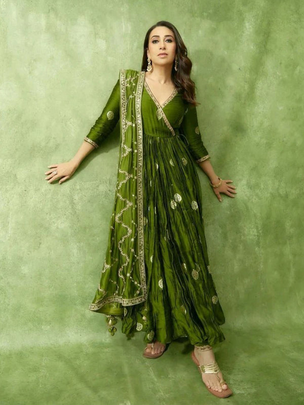 Silk Embroidery  Work Kurta With Dupatta And Pant.