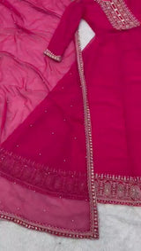 pink fox georgette embroidery work gown with dupatta for women