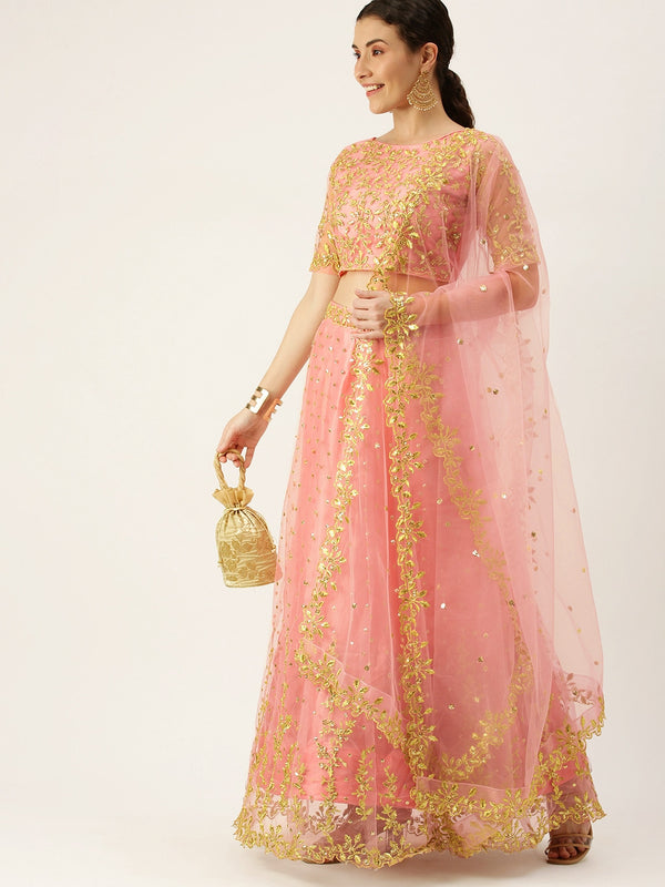 light pink net  fancy thread work lehenga choli for women's