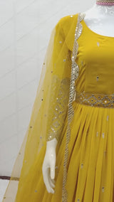 Yellow Georgette With Sequence  Long Gown For Women