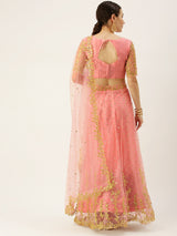 light pink net  fancy thread work lehenga choli for women's