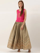 pink & golden embroidered top with skirt