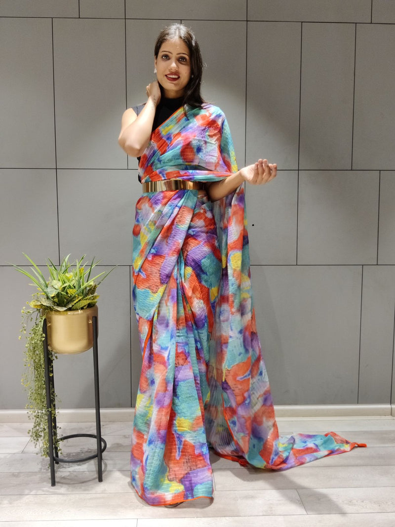 multicolor gorgette digital print indian sarees online for women