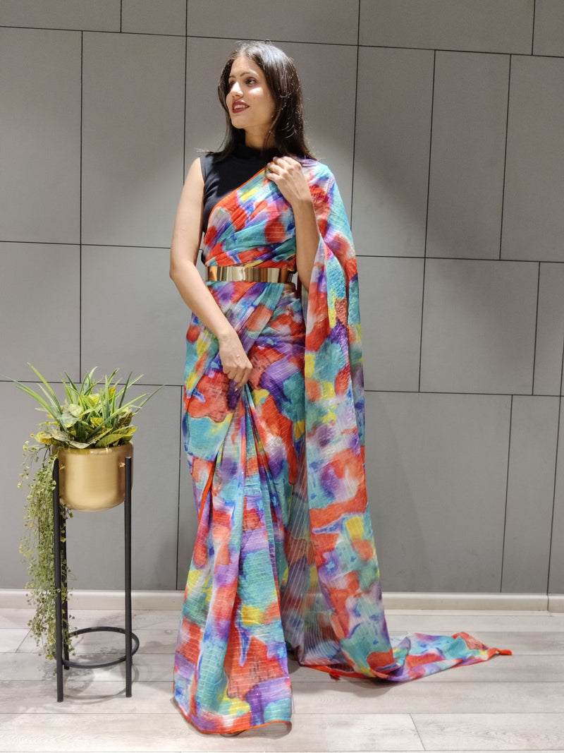 multicolor gorgette digital print indian sarees online for women
