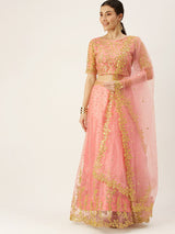 light pink net  fancy thread work lehenga choli for women's
