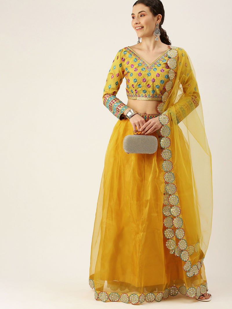 Yellow Georgette Designer Lehenga Choli For Women