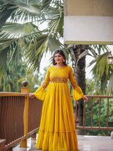 Yellow A-line gown