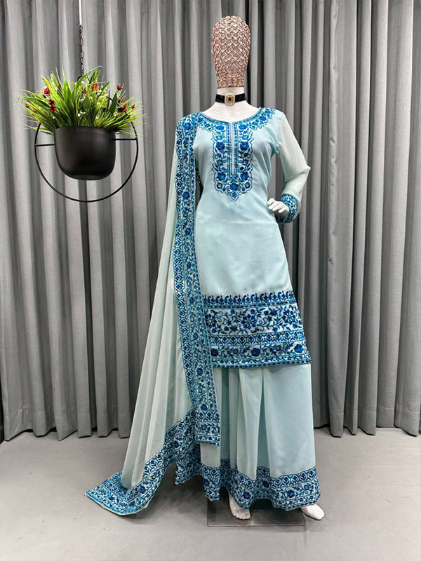 blue georgette designer gown