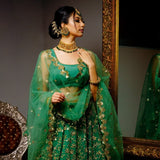 green georgette designer embroidery work lehenga choli for women's