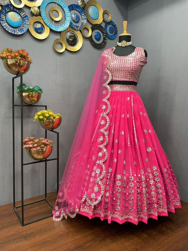 pink new  stylist georgette  embroidery with sequence work lehenga choli for women .