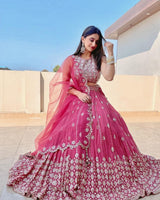 pink new  stylist georgette  embroidery with sequence work lehenga choli for women .