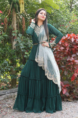 green faux georgette embroidery work lehenga choli with dupatta for women's