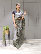 green silk digital print wedding wear  party wear and festival wear saree for women .