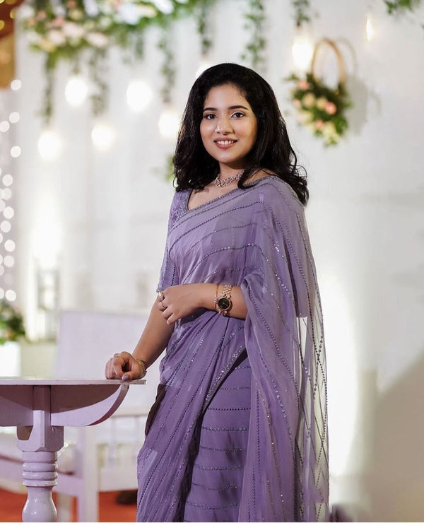 purple designer sarees for women