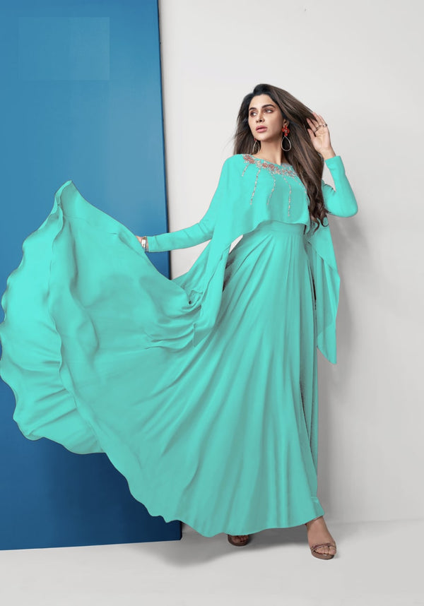 Sky Bue Designer Heavy Georgette  Embroidery Gown For Women