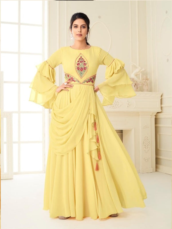 Yellow Designer Heavy Georgette  Embroidery Gown For Women