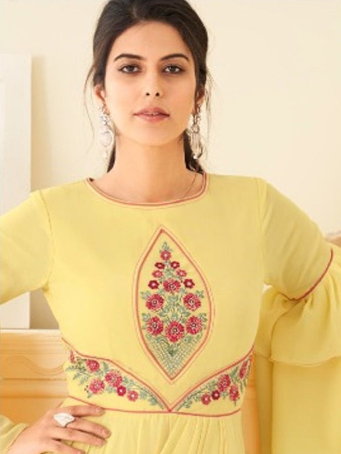 Yellow Designer Heavy Georgette  Embroidery Gown For Women