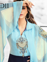 Sky Blue Designer Heavy Georgette  Embroidery Gown For Women