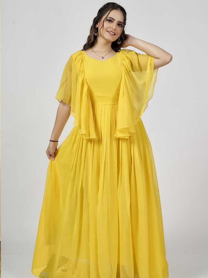 Yellow Designer Heavy Georgette  Embroidery Gown For Women
